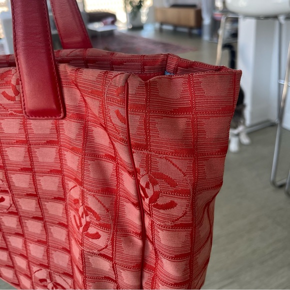 Authentic Chanel Red Canvas Travel Tote Bag - Picture 11 of 13